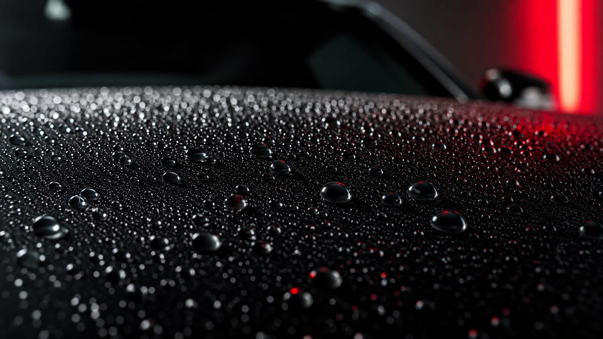 Water beading on a freshly protected car hood