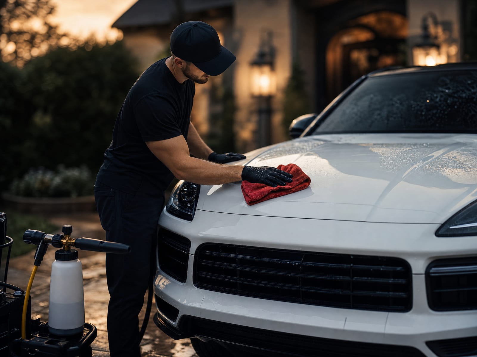 Detailer applying a ceramic protection add-on to a car